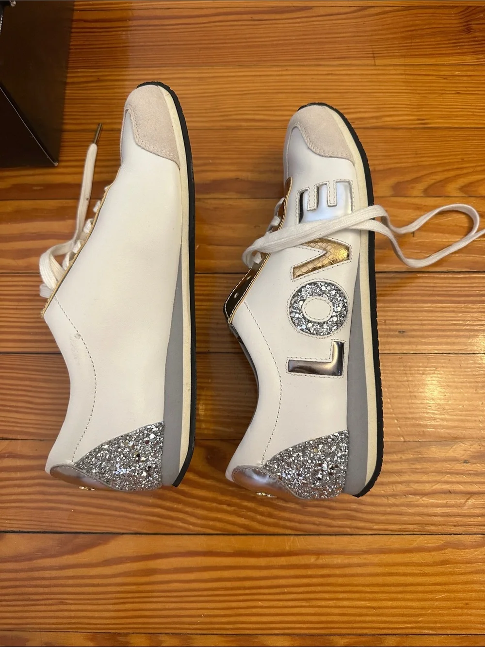 Michael Kors White and Gold Low-Top Sneakers